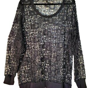 Lane Bryant Lace Tunic Top Black Lace 22 / 24 Long Sleeve Holiday Party New
